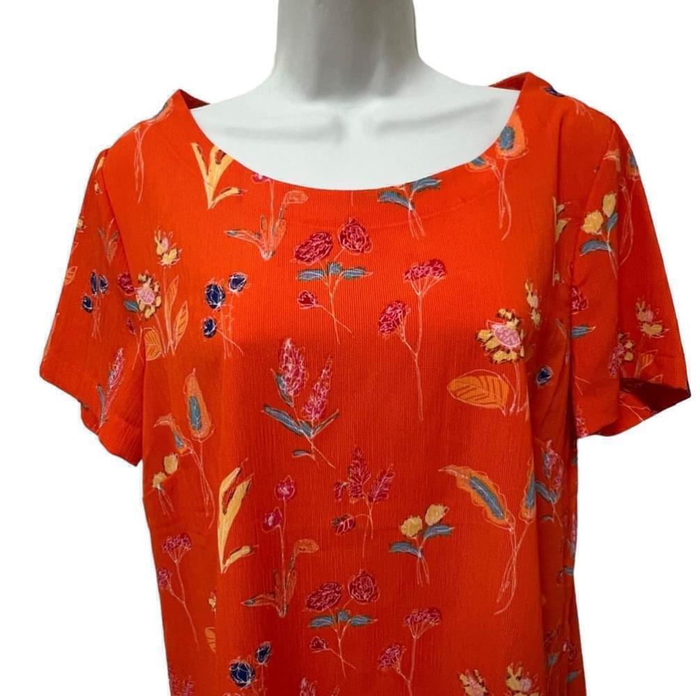 JNY Women’s Vibrant Orange Floral Scoop Neck Split Hem Blouse, Size Large - Picture 6 of 13